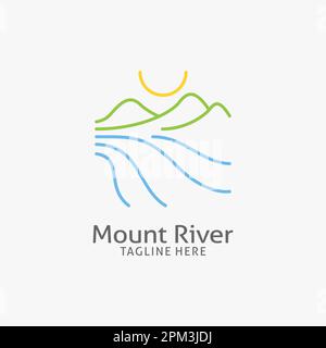 Mountain River Logo im Liniendesign Stock Vektor