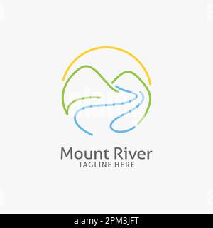 Mountain River Logo im Liniendesign Stock Vektor