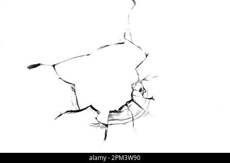 Konzept des Glasbruchs mit Loch für die Gestaltung auf weißem Hintergrund Stockfoto