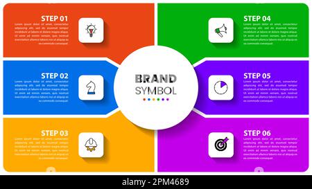 Infografik-Vorlage mit Symbolen und 6 Optionen oder Schritten. Kann für Workflow-Layout, Diagramm, Banner, webdesign verwendet werden. Vektorgrafik Stock Vektor