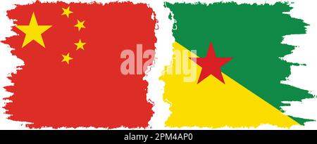Französisch-Guayana und China Grunge Flaggen Verbindung, Vektor Stock Vektor