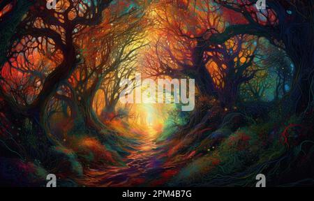 Trippy Dreamscape: Psychedelische Bilder in surrealistischen Gemälden erforschen Stockfoto