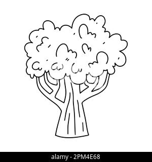 Niedlicher Baum im handgezeichneten Kritzelstil. Vektordarstellung isoliert auf weißem Hintergrund, Malbuch. Stock Vektor