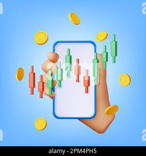 3D Bestandsdiagramm für das Wachstum auf dem Mobiltelefon Stock Vektor