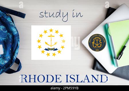 Studieren Sie auf Rhode Island. Bundesstaat USA. US-Bildungskonzept. Lernen Sie das amerikanische Konzept. Stockfoto