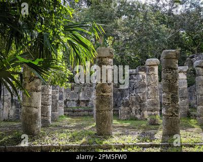 Säulen auf dem Gelände von Chichén Itzá Stockfoto