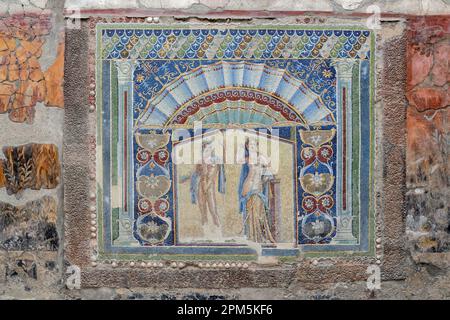 Das Mosaik von Neptun und Amphitrit in den Ruinen des Hauses des Neptun-Mosaiks Herculaneum. Stockfoto