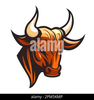Stierkopf-Logo. Abstraktes Zeichnen einer Bullfläche. Süßes Bullengesicht mit Hörnern. Vektordarstellung Stock Vektor