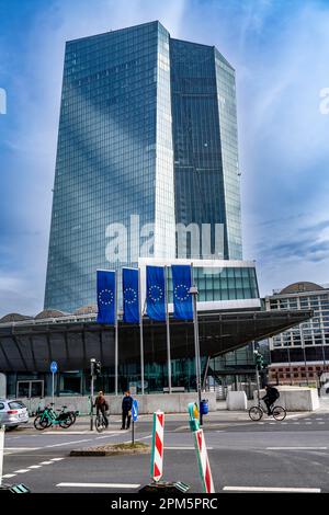 Gebäude der Europäischen Zentralbank, EZB, in Frankfurt am Main, Skyline, Hessen, Deutschland, Stockfoto