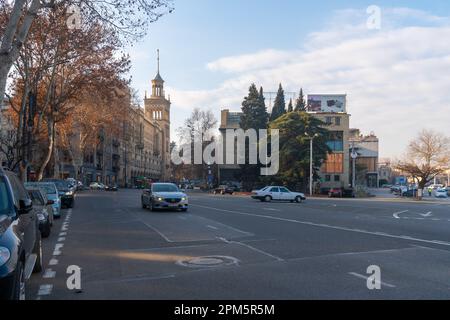Tiflis, Georgia - 22. Januar 2023: Shota Rustaveli Avenue in Tiflis, Hauptstadt Georgiens Stockfoto