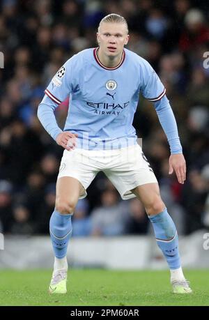 Etihad Stadium, Manchester, Großbritannien. 11. April 2023. Champions League Fußball, Quartalsfinale, First Leg, Manchester City gegen Bayern München; Erling Haaland von Manchester City Credit: Action Plus Sports/Alamy Live News Stockfoto