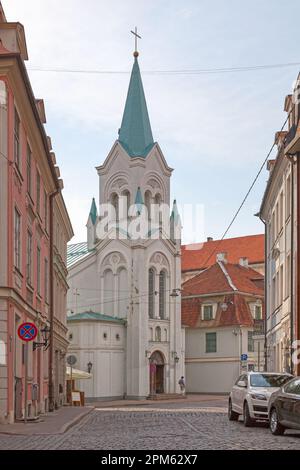 Riga, Lettland - Juni 13 2019: Ukrainische griechisch-katholische Kirche in der Nähe des Rigaer Schlosses. Stockfoto