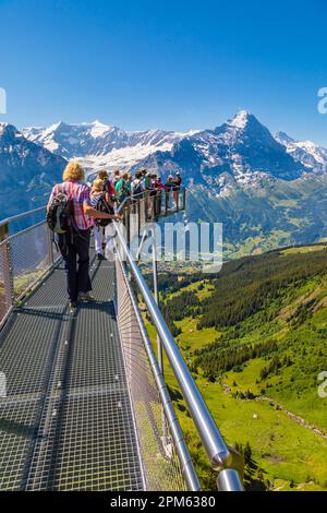 First Cliff Walk, eine Panoramaplattform in Grindelwald-First, Jungfrau Region, Berner Oberland, Schweiz und Eiger Aussicht Stockfoto