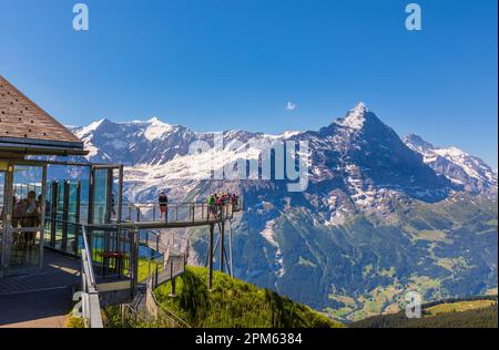 First Cliff Walk, eine Panoramaplattform in Grindelwald-First, Jungfrau Region, Berner Oberland, Schweiz und Eiger Aussicht Stockfoto