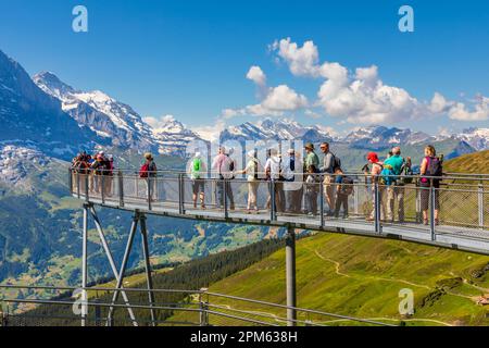 First Cliff Walk, eine Panoramaplattform in Grindelwald-First, Jungfrau Region, Berner Oberland, Schweiz und Eiger Aussicht Stockfoto