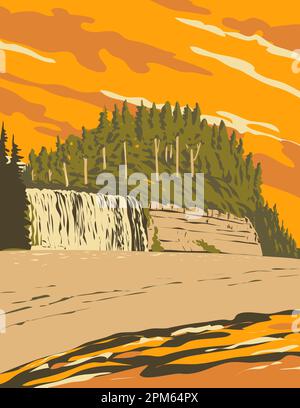 WPA-Poster von Tsusiat Falls auf dem West Coast Trail im Pacific Rim National Park Reserve in British Columbia, Kanada, im Rahmen des Projekts „Done in Works“ Stockfoto
