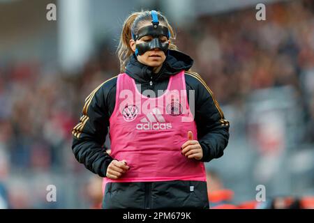 Nürnberg, Deutschland. 11. April 2023. firo : 11. April 2023, Fußball, Freundschaftsspiel DFB Frauenlandspiel Nationalmannschaft Deutschland - Brasilien Chantal Hagel (Deutschland) Halbfigur, Maske Kredit: dpa/Alamy Live News Stockfoto