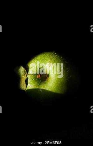 Grüner Apfel in schwarzem Hintergrund Stockfoto