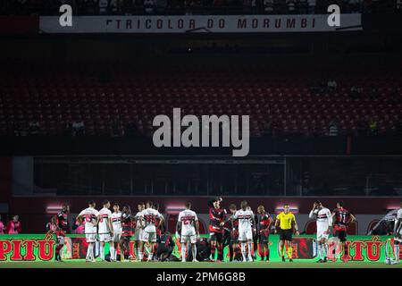 Sao Paulo, Brasilien. 11. April 2023. SP - SAO PAULO - 04/11/2023 - COPA DO BRASIL 2023, SAO PAULO X ITUANO - Tumult zwischen Sao Paulo Spielern und Ituano Spielern während eines Spiels im Morumbi Stadion für die Copa do Brasil Meisterschaft 2023. Foto: Diogo Reis/AGIF/Sipa USA Kredit: SIPA USA/Alamy Live News Stockfoto