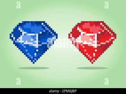 8-Bit-Diamantpixel. Steinelemente für Asset-Spiele in Vektorbildern. Stock Vektor