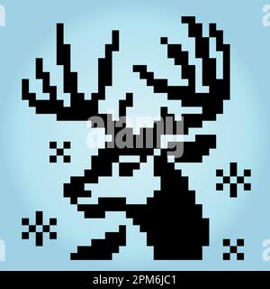 8-Bit-Pixel-Hirsch auf Schnee. Tiere für Asset-Spiele in Vektorbildern. Hirsche im Winter für Kreuzstich-Muster. Stock Vektor