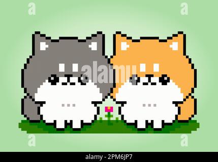 8 Bit Pixel von zwei Shiba Inu-Hunden. Tierpixel für Asset-Spiele oder Cross-Stitch-Muster in Vektorabbildungen. Stock Vektor