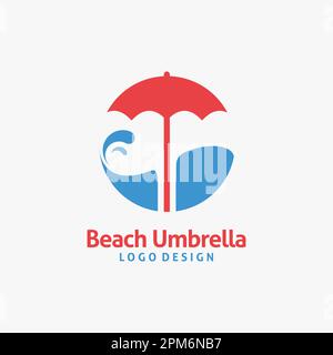 Logo mit Sonnenschirm am Strand Stock Vektor