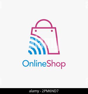 Tasche und WLAN-Signal für Logo-Design für Online-Shopping Stock Vektor