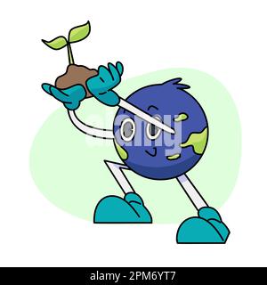 Motivationsposter oder Vorlage im Kartendesign mit Walking Happy Earth Planet Character Maskottchen mit besserer Vorlaufzeit Bildunterschrift für T Shirt pri Stock Vektor