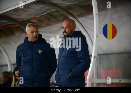 Florin Batranu und Cristian Dulca während des Fußballspiels der freundlichen Frauen zwischen Rumänien und Marocco 12.04.2023 , Bukarest, Rumänien, Cristi Stavri Stockfoto