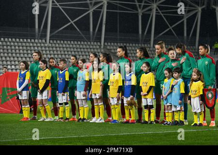 Marocco Frauen Nationalfußballmannschaft während des Freundschaftsspiels gegen Rumänien 12.04.2023 , Arcul de Triumf Stadion , Bukarest , Cristi Stavri Stockfoto