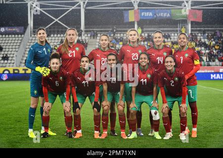 Marocco Frauen Nationalfußballmannschaft während des Freundschaftsspiels gegen Rumänien 12.04.2023 , Arcul de Triumf Stadion , Bukarest , Cristi Stavri Stockfoto