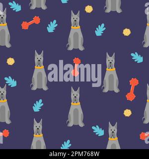 Nahtloses Muster mit lustigen kreativen Hunden. Trendiger Vektorhintergrund. Perfekt für Kinderbekleidung, Stoff, Textilien, Kindergartendekoration, Geschenkpapier, Stock Vektor