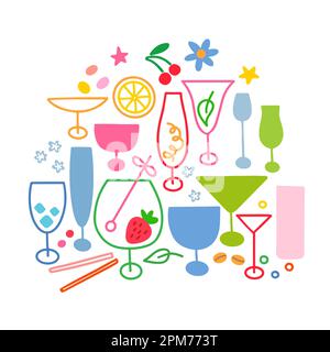 Cocktailgläser in verschiedenen Farben, Größen und Stilen. Stock Vektor