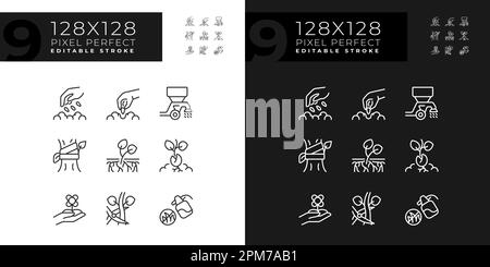 Lineare Symbole für Landwirtschaft für den Modus „Dunkel, Hell“ eingestellt Stock Vektor