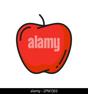 Symbol für isolierte dünne Linie von roten Apfelfrüchten. Vektorfarbe des Sommerdesserts, vegetarisches Bio-Apfelfrucht. Fruchtige Nahrungsmittel Stock Vektor