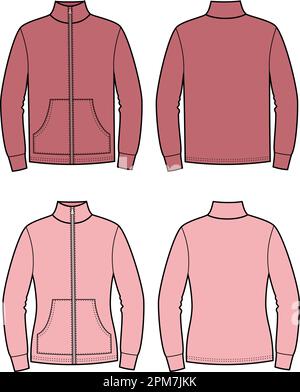 Herren- und Damenjacke mit Reißverschluss und Taschen. Stock Vektor