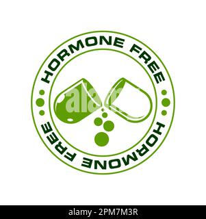Hormonfreies Symbol, Lebensmittelstempel und USDA-Etikett für Produkte ohne Hormonzusatz, Vektorsymbol. Hormonfreies Symbol der Pille für die Gesundheit Qualität, ich Stock Vektor