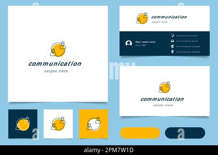 Kommunikationslogo mit editierbarem Slogan. Branding-Buch und Visitenkartenvorlage. Stock Vektor
