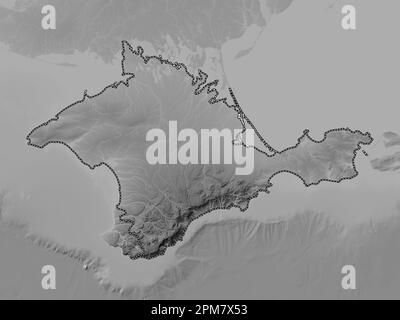 Krim, autonome republik Ukraine. Grauskala-Höhenkarte mit Seen und Flüssen Stockfoto