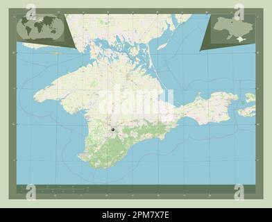 Krim, autonome republik Ukraine. Straßenkarte Öffnen. Eckkarten für zusätzliche Standorte Stockfoto