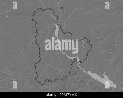 Kiew, Region der Ukraine. Bilevel-Höhenkarte mit Seen und Flüssen Stockfoto