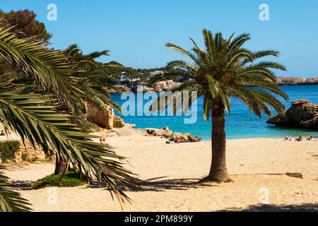 Cala d’Or, Mallorca, Balearische Inseln, Spanien. 29 März 2023, Blick auf den Strand Cala des Pou, Mallorca Stockfoto