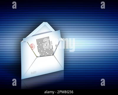 Zertifizierte E-Mails mit High-Tech-Hintergrund. Digitale Illustration, Beschneidungspfad enthalten. Stockfoto