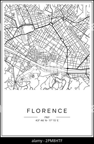 In Schwarzweiß druckbarer Stadtplan von Florenz, Posterdesign, Vektorverband. Stock Vektor