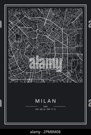 In Schwarz-Weiß druckbarer Stadtplan Mailands, Posterdesign, Vektorverband. Stock Vektor