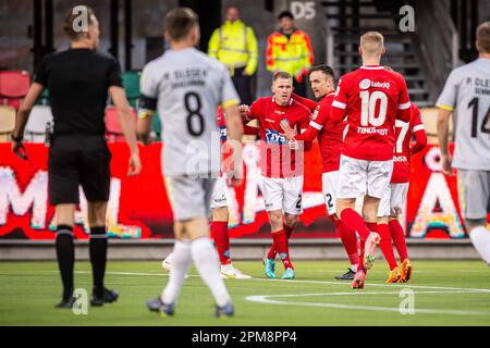 Silkeborg, Dänemark. 11. April 2023. Tonni Adamsen (23) aus Silkeborg, GESEHEN während des 3F. Superliga-Spiels zwischen Silkeborg IF und AC Horsens im Jysk Park in Silkeborg. (Foto: Gonzales Photo/Alamy Live News Stockfoto