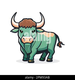 Bull-Logo-Design. Süßer Bulle isoliert. Bild eines Bullen mit flachen Hörnern. Vektordarstellung Stock Vektor