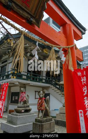 Osaka, Japan - 21. März 2023: Namba-Schrein ist ein Shinto-Schrein im Dotonbori-Viertel Osaka, Japan. Stockfoto