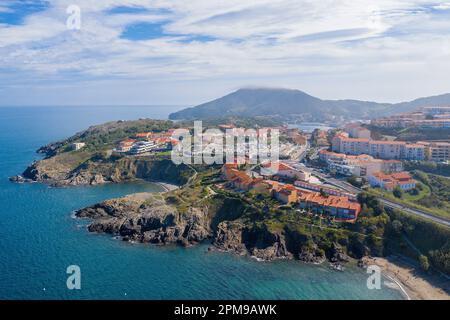 Küstenlandschaft in Port Vendres, Pyrénées-Orientales, Languedoc-Roussillon, Südfrankreich, Frankreich, Europa Stockfoto